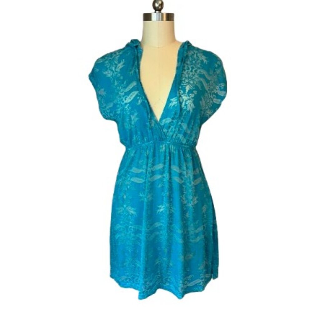 Turquoise Blue Hooded Beach Swim Cover Up – XL Sheer Dress NWOT